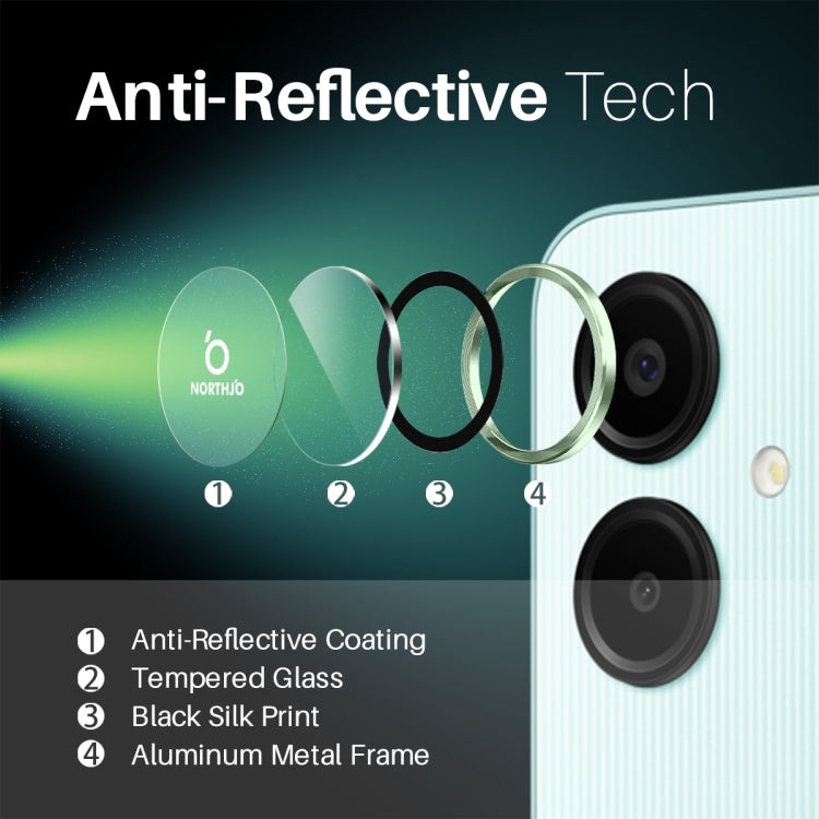 For Samsung Galaxy A06 4G NORTHJO Camera Lens Protector CD Metal Ring Tempered Glass Film(Green) - Galaxy Tempered Glass by NORTHJO | Online Shopping UK | buy2fix