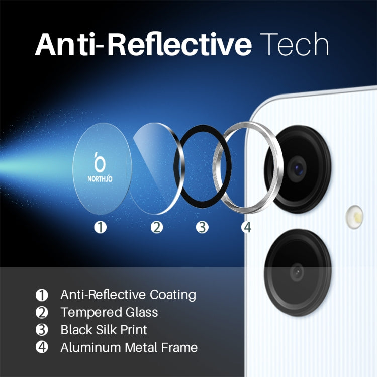 For Samsung Galaxy A06 4G NORTHJO Camera Lens Protector CD Metal Ring Tempered Glass Film(Silver) - Galaxy Tempered Glass by NORTHJO | Online Shopping UK | buy2fix