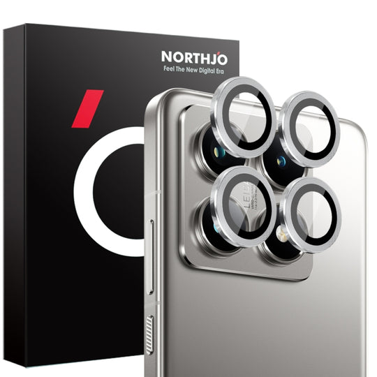 For Xiaomi 14T Pro 5G NORTHJO Camera Lens Protector CD Metal Ring Tempered Glass Film(Silver)