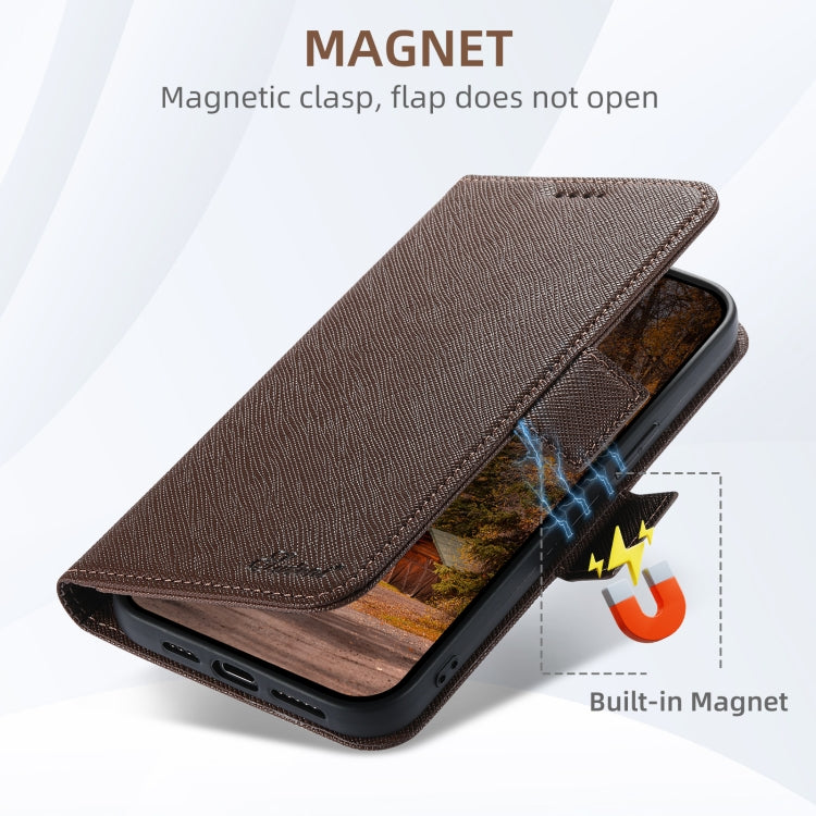 For iPhone 14 Pro Suteni J08 Multifunctional Cross Texture MagSafe Leather Phone Case(Brown) - iPhone 14 Pro Cases by Suteni | Online Shopping UK | buy2fix