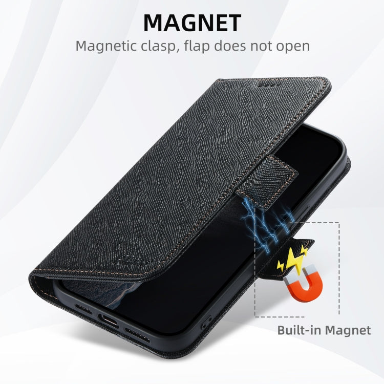 For iPhone 16 Plus Suteni J08 Multifunctional Cross Texture MagSafe Leather Phone Case(Black) - iPhone 16 Plus Cases by Suteni | Online Shopping UK | buy2fix