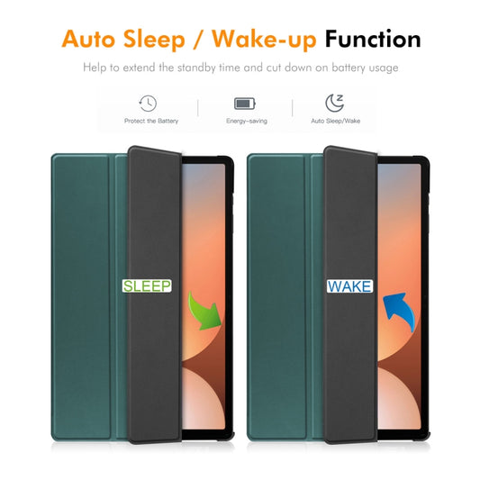 For Samsung Galaxy Tab S10+ / S9+ / S9 FE+ ENKAY Tri-fold Custer Texture Plastic Leather Smart Tablet Case with Pen Slot(Dark Green) by ENKAY