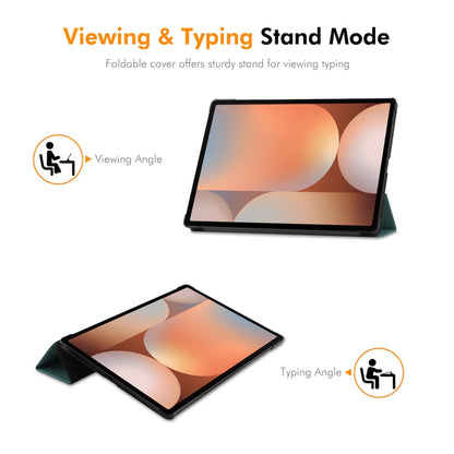 For Samsung Galaxy Tab S10 Ultra / S9 Ultra ENKAY Tri-fold Custer Texture Plastic Leather Smart Tablet Case with Pen Slot(Black) by ENKAY