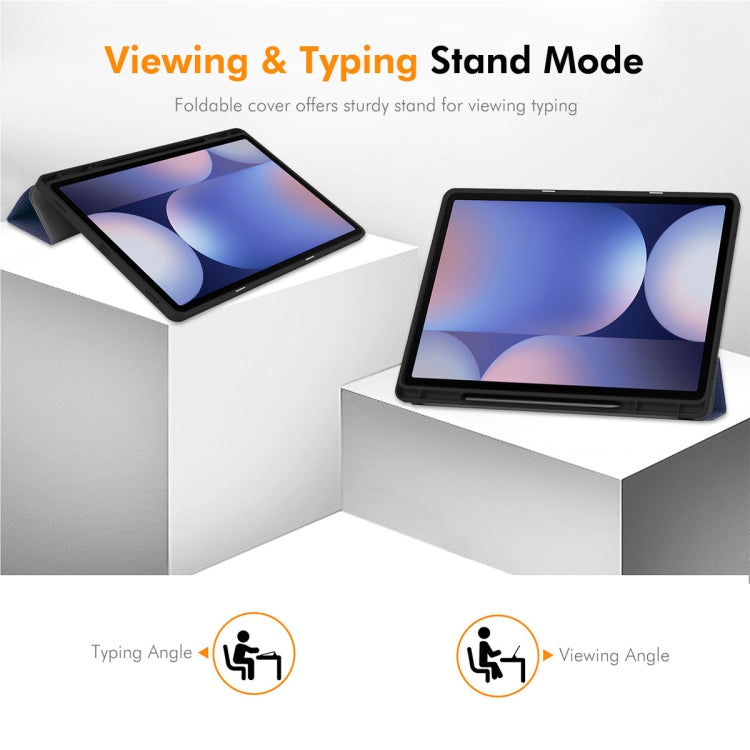 For Samsung Galaxy Tab S10 Ultra / S9 Ultra ENKAY Tri-fold Custer Texture TPU Leather Smart Tablet Case with Pen Slot(Black) by ENKAY