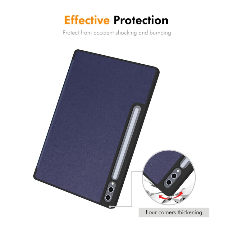 For Samsung Galaxy Tab S10 Ultra / S9 Ultra ENKAY Tri-fold Custer Texture TPU Leather Smart Tablet Case with Pen Slot(Black) by ENKAY