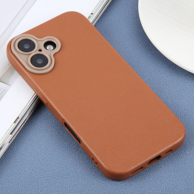 For iPhone 16 Plain Imitation Leather Back Cover Phone Case(Brown) - iPhone 16 Cases by buy2fix | Online Shopping UK | buy2fix