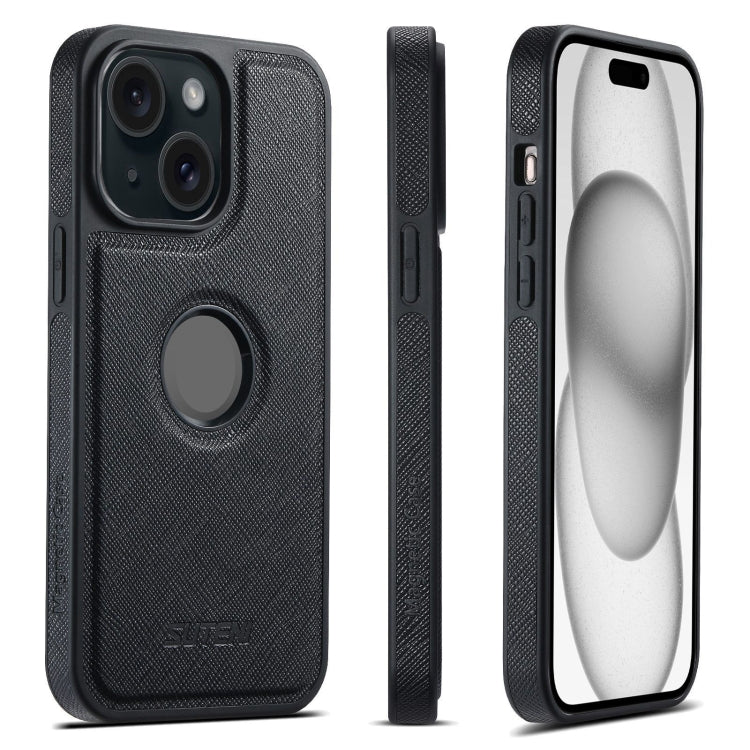 For iPhone 15 Plus Suteni G1 Cross Texture MagSafe Phone Case(Black) - iPhone 15 Plus Cases by Suteni | Online Shopping UK | buy2fix