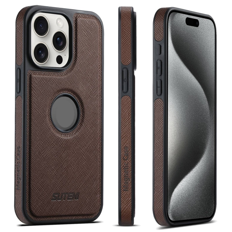 For iPhone 15 Pro Suteni G1 Cross Texture MagSafe Phone Case(Brown) - iPhone 15 Pro Cases by Suteni | Online Shopping UK | buy2fix