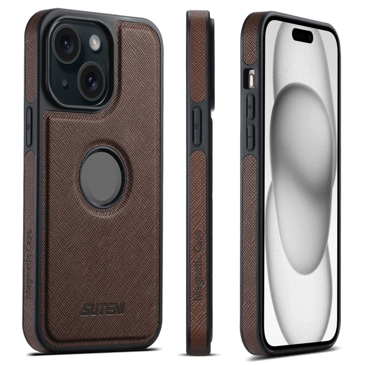 For iPhone 15 Suteni G1 Cross Texture MagSafe Phone Case(Brown) - iPhone 15 Cases by Suteni | Online Shopping UK | buy2fix