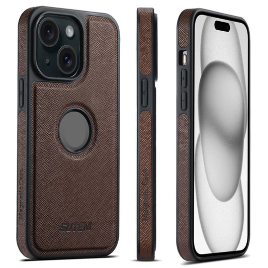 For iPhone 15 Suteni G1 Cross Texture MagSafe Phone Case(Brown) - iPhone 15 Cases by Suteni | Online Shopping UK | buy2fix