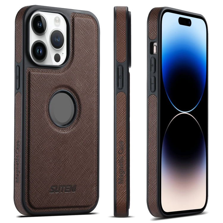 For iPhone 14 Pro Max Suteni G1 Cross Texture MagSafe Phone Case(Brown) - iPhone 14 Pro Max Cases by Suteni | Online Shopping UK | buy2fix