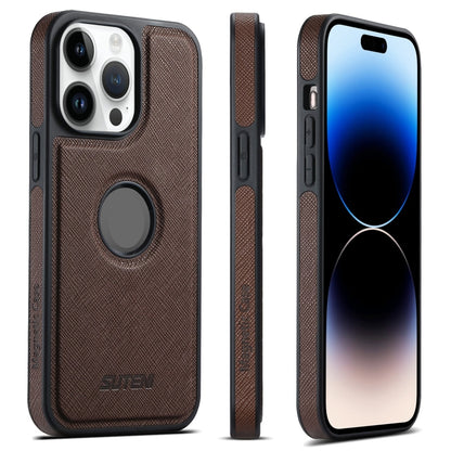 For iPhone 14 Pro Max Suteni G1 Cross Texture MagSafe Phone Case(Brown) - iPhone 14 Pro Max Cases by Suteni | Online Shopping UK | buy2fix