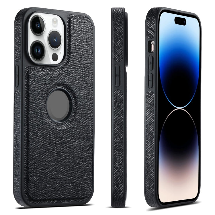 For iPhone 14 Pro Suteni G1 Cross Texture MagSafe Phone Case(Black) - iPhone 14 Pro Cases by Suteni | Online Shopping UK | buy2fix