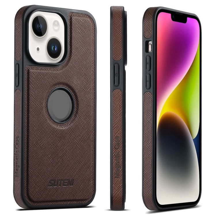 For iPhone 14 Suteni G1 Cross Texture MagSafe Phone Case(Brown) - iPhone 14 Cases by Suteni | Online Shopping UK | buy2fix
