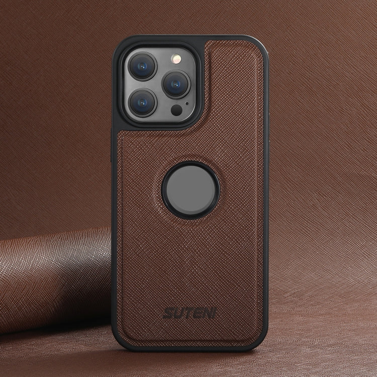 For iPhone 14 Suteni G1 Cross Texture MagSafe Phone Case(Brown) - iPhone 14 Cases by Suteni | Online Shopping UK | buy2fix