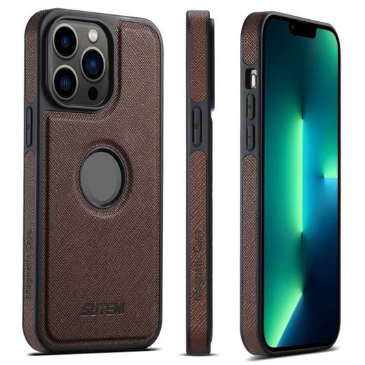 For iPhone 13 Pro Max Suteni G1 Cross Texture MagSafe Phone Case(Brown) - iPhone 13 Pro Max Cases by Suteni | Online Shopping UK | buy2fix
