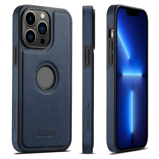 For iPhone 13 Pro Suteni G1 Cross Texture MagSafe Phone Case(Blue) - iPhone 13 Pro Cases by Suteni | Online Shopping UK | buy2fix