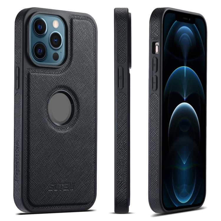 For iPhone 12 Pro Max Suteni G1 Cross Texture MagSafe Phone Case(Black) - iPhone 12 Pro Max Cases by Suteni | Online Shopping UK | buy2fix