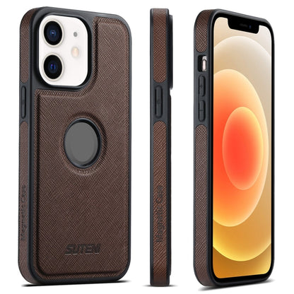 For iPhone 12 Suteni G1 Cross Texture MagSafe Phone Case(Brown) - iPhone 12 / 12 Pro Cases by Suteni | Online Shopping UK | buy2fix