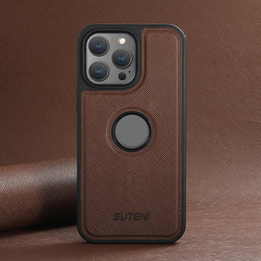 For iPhone 12 Suteni G1 Cross Texture MagSafe Phone Case(Brown) - iPhone 12 / 12 Pro Cases by Suteni | Online Shopping UK | buy2fix