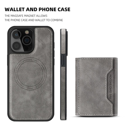 For iPhone 13 Shield Multi-functional MagSafe Card Bag Phone Case(Grey) - iPhone 13 Cases by buy2fix | Online Shopping UK | buy2fix