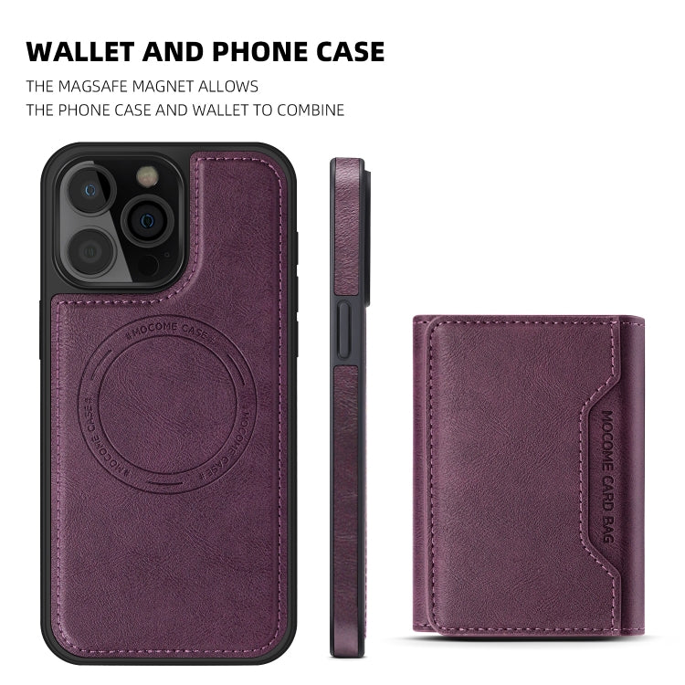 For iPhone 14 Shield Multi-functional MagSafe Card Bag Phone Case(Purple) - iPhone 14 Cases by buy2fix | Online Shopping UK | buy2fix