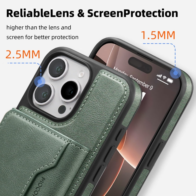 For iPhone 14 Pro Shield Multi-functional MagSafe Card Bag Phone Case(Green) - iPhone 14 Pro Cases by buy2fix | Online Shopping UK | buy2fix