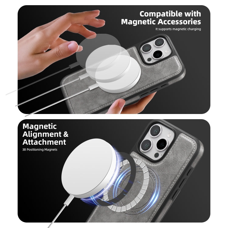 For iPhone 14 Pro Max Shield Multi-functional MagSafe Card Bag Phone Case(Grey) - iPhone 14 Pro Max Cases by buy2fix | Online Shopping UK | buy2fix