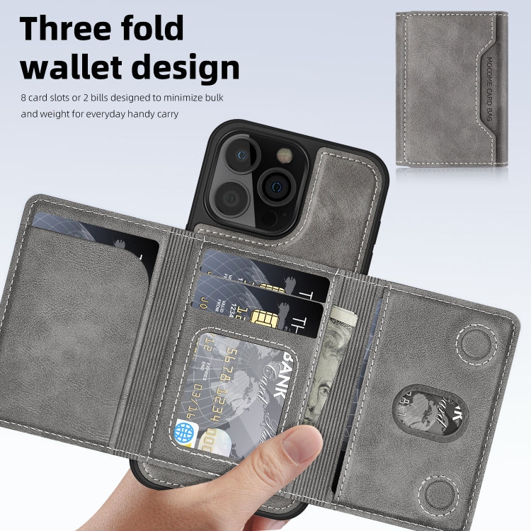 For iPhone 14 Pro Max Shield Multi-functional MagSafe Card Bag Phone Case(Grey) - iPhone 14 Pro Max Cases by buy2fix | Online Shopping UK | buy2fix