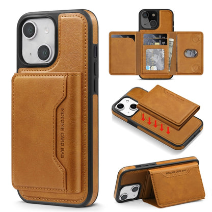 For iPhone 14 Plus Shield Multi-functional MagSafe Card Bag Phone Case(Brown) - iPhone 14 Plus Cases by buy2fix | Online Shopping UK | buy2fix