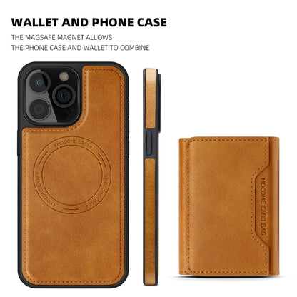 For iPhone 14 Plus Shield Multi-functional MagSafe Card Bag Phone Case(Brown) - iPhone 14 Plus Cases by buy2fix | Online Shopping UK | buy2fix