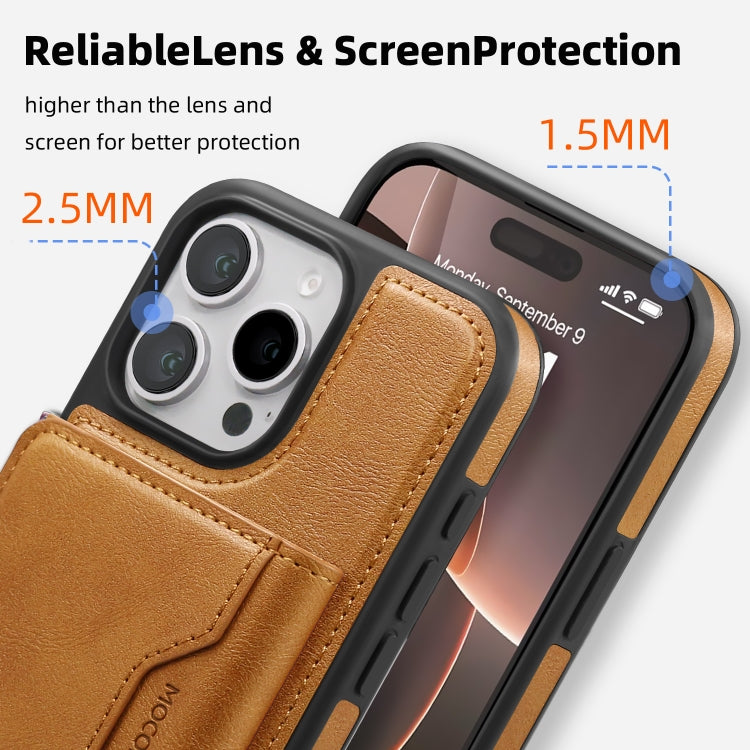 For iPhone 14 Plus Shield Multi-functional MagSafe Card Bag Phone Case(Brown) - iPhone 14 Plus Cases by buy2fix | Online Shopping UK | buy2fix