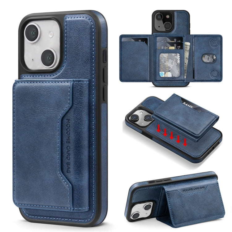 For iPhone 14 Plus Shield Multi-functional MagSafe Card Bag Phone Case(Blue) - iPhone 14 Plus Cases by buy2fix | Online Shopping UK | buy2fix