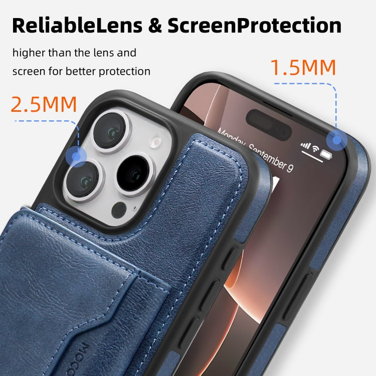 For iPhone 15 Shield Multi-functional MagSafe Card Bag Phone Case(Blue) - iPhone 15 Cases by buy2fix | Online Shopping UK | buy2fix