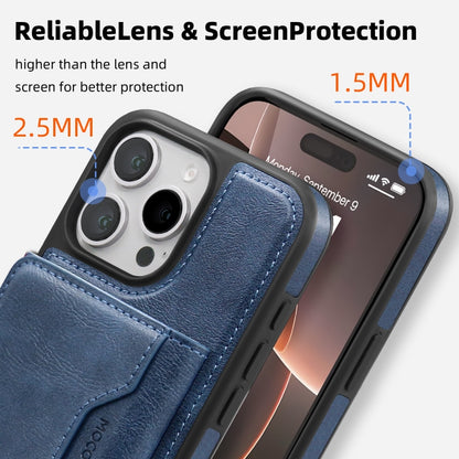 For iPhone 15 Shield Multi-functional MagSafe Card Bag Phone Case(Blue) - iPhone 15 Cases by buy2fix | Online Shopping UK | buy2fix