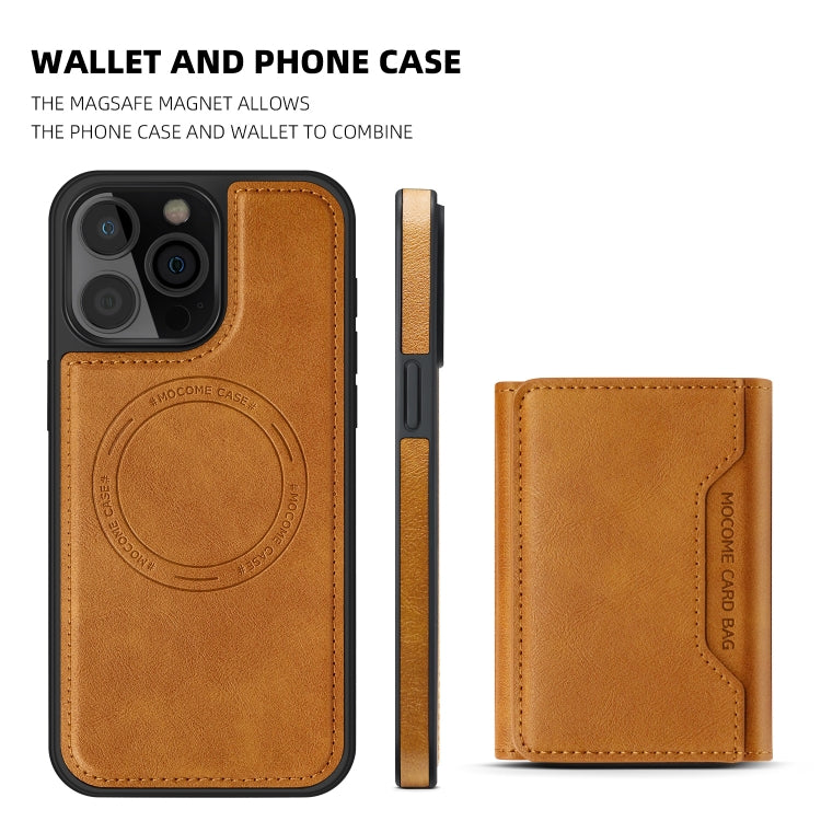 For iPhone 15 Plus Shield Multi-functional MagSafe Card Bag Phone Case(Brown) - iPhone 15 Plus Cases by buy2fix | Online Shopping UK | buy2fix