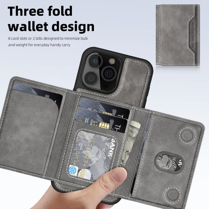 For iPhone 15 Plus Shield Multi-functional MagSafe Card Bag Phone Case(Grey) - iPhone 15 Plus Cases by buy2fix | Online Shopping UK | buy2fix