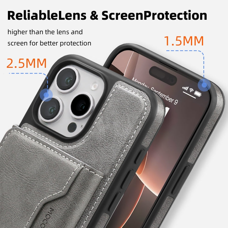 For iPhone 15 Plus Shield Multi-functional MagSafe Card Bag Phone Case(Grey) - iPhone 15 Plus Cases by buy2fix | Online Shopping UK | buy2fix