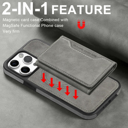For iPhone 15 Plus Shield Multi-functional MagSafe Card Bag Phone Case(Grey) - iPhone 15 Plus Cases by buy2fix | Online Shopping UK | buy2fix