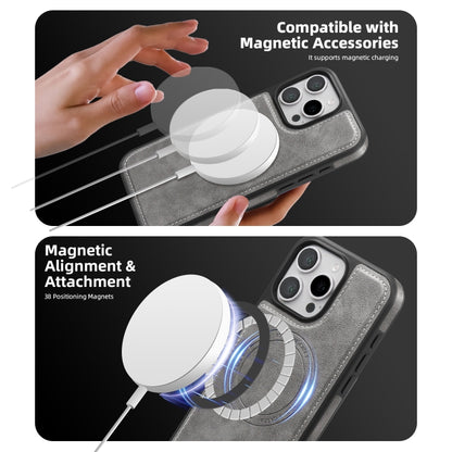 For iPhone 16 Pro Max Shield Multi-functional MagSafe Card Bag Phone Case(Grey) - iPhone 16 Pro Max Cases by buy2fix | Online Shopping UK | buy2fix