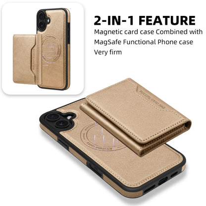 For iPhone 16 Plus Shield Multi-functional MagSafe Card Bag Phone Case(Desert Gold) - iPhone 16 Plus Cases by buy2fix | Online Shopping UK | buy2fix
