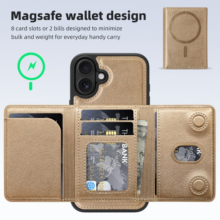 For iPhone 16 Plus Shield Multi-functional MagSafe Card Bag Phone Case(Desert Gold) - iPhone 16 Plus Cases by buy2fix | Online Shopping UK | buy2fix