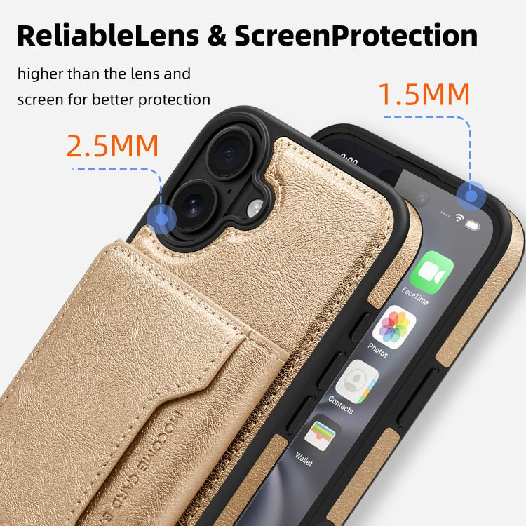 For iPhone 16 Plus Shield Multi-functional MagSafe Card Bag Phone Case(Desert Gold) - iPhone 16 Plus Cases by buy2fix | Online Shopping UK | buy2fix