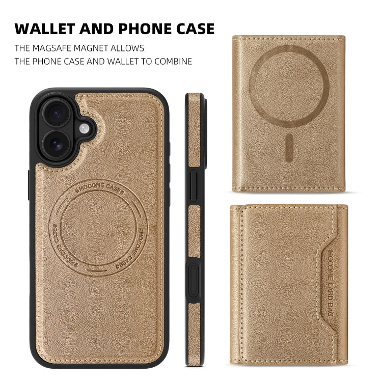 For iPhone 16 Plus Shield Multi-functional MagSafe Card Bag Phone Case(Desert Gold) - iPhone 16 Plus Cases by buy2fix | Online Shopping UK | buy2fix