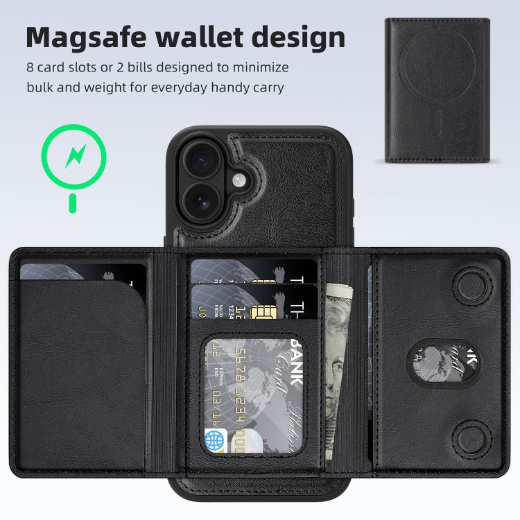 For iPhone 16 Plus Shield Multi-functional MagSafe Card Bag Phone Case(Black) by buy2fix