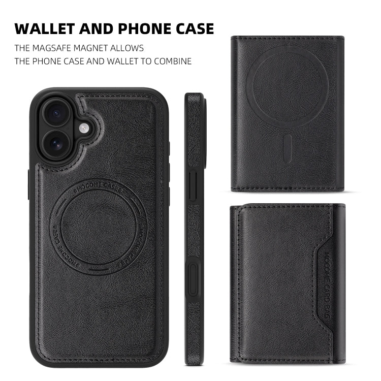 For iPhone 16 Plus Shield Multi-functional MagSafe Card Bag Phone Case(Black) by buy2fix