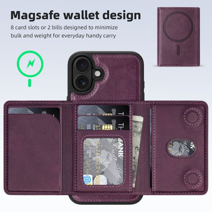 For iPhone 16 Plus Shield Multi-functional MagSafe Card Bag Phone Case(Purple) by buy2fix