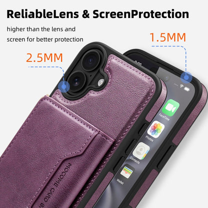 For iPhone 16 Plus Shield Multi-functional MagSafe Card Bag Phone Case(Purple) by buy2fix