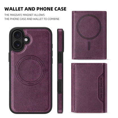For iPhone 16 Plus Shield Multi-functional MagSafe Card Bag Phone Case(Purple) by buy2fix