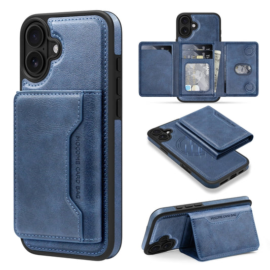 For iPhone 16 Plus Shield Multi-functional MagSafe Card Bag Phone Case(Blue) by buy2fix